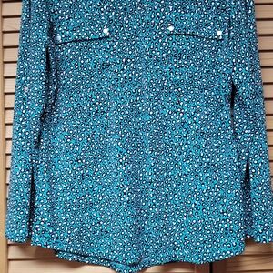 Jones New York Teal and Black Patterned Blouse